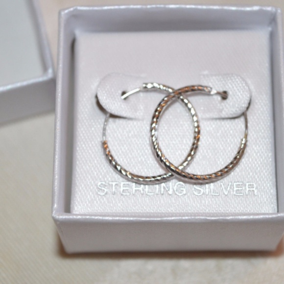 Sterling Silver 925 Diamond Cut Loop Hoop Earrings - Picture 2 of 4